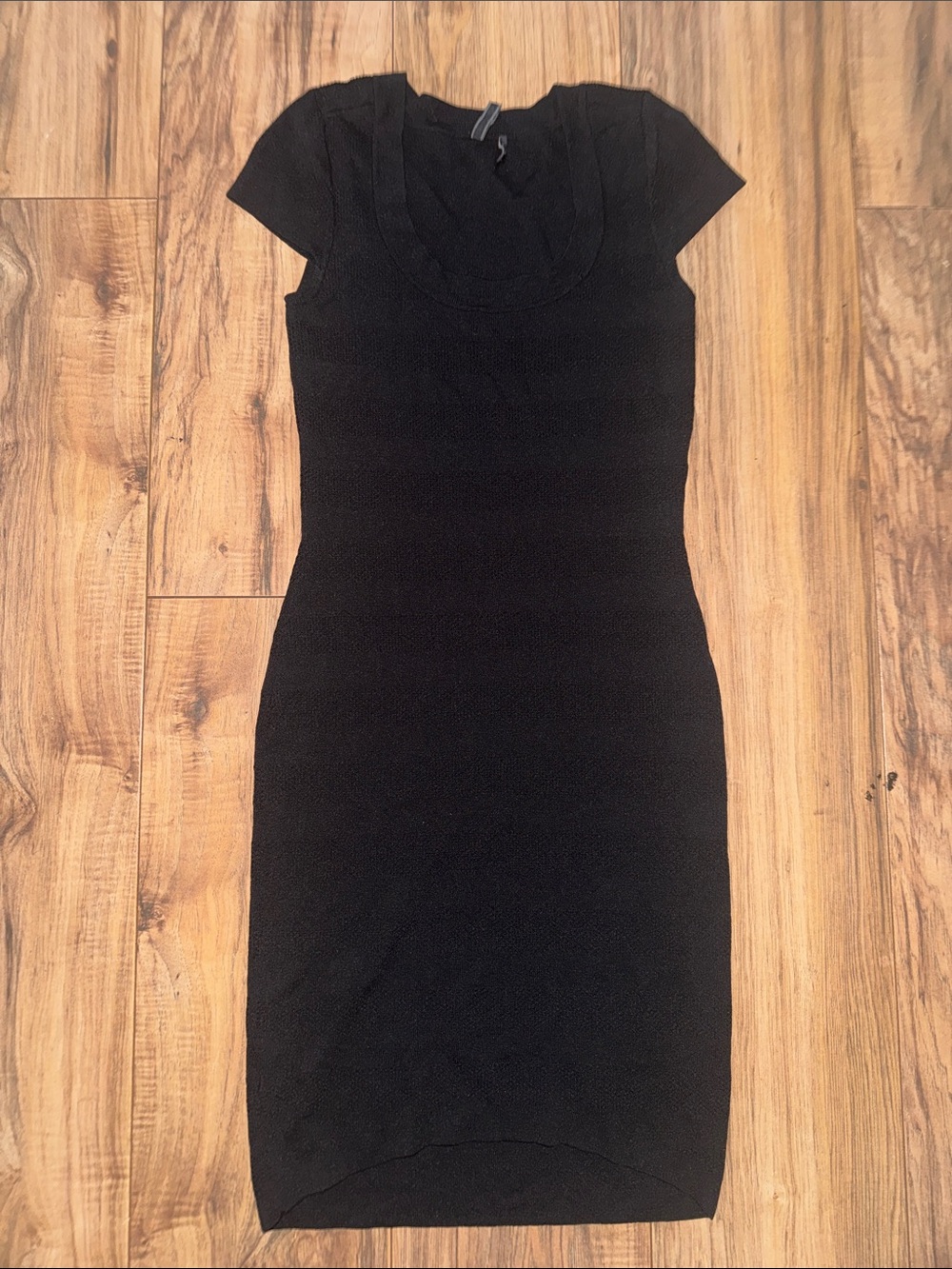 Guess Black Short Sleeve Midi Dress with Scoop Neck